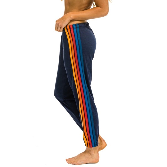 Aviator Nation Pants - Aviator Nation Women’s 5 Stripe Sweatpants in Navy 2 WSPRS5-NVY2-L Size Small